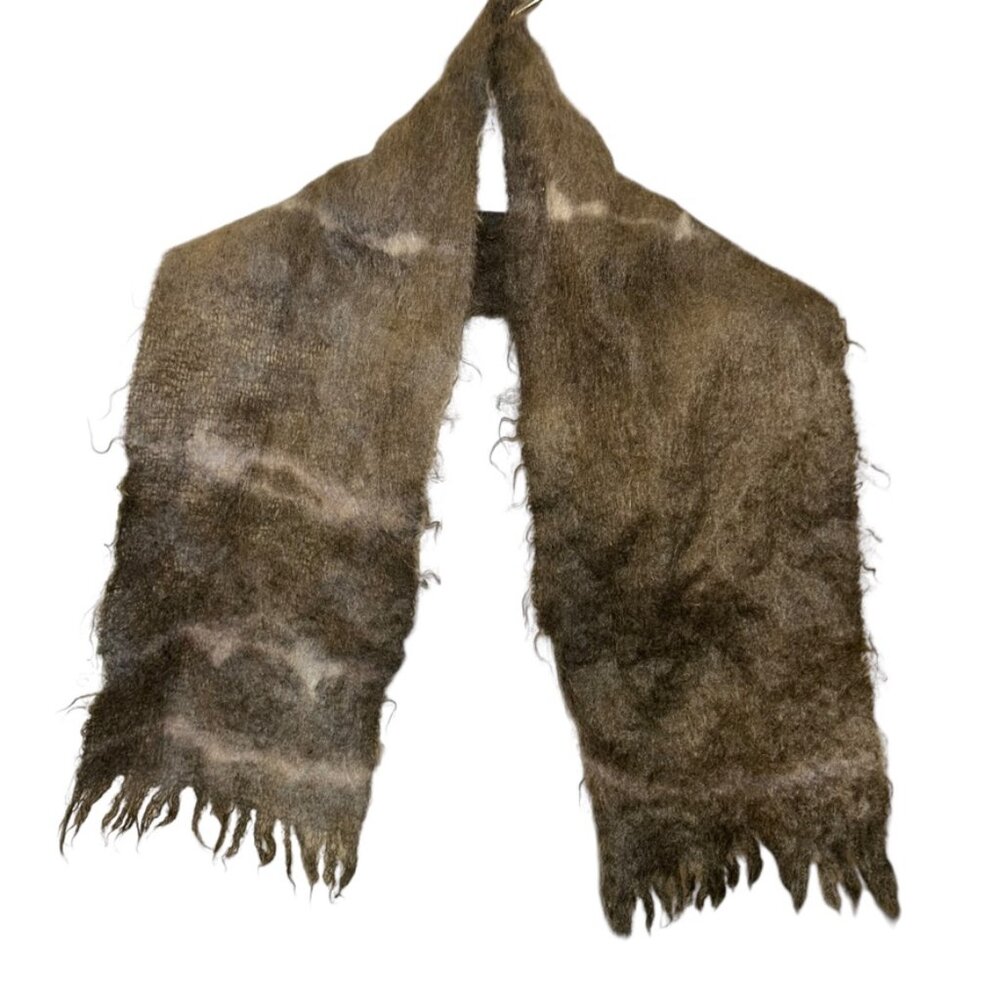 Echt Mohair Vintage Hand Dye MOHAIR PILE brown gray shibori dye scarf 8x43